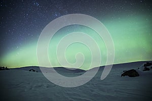 Northern lights in Reinheim Cabin, Dovrefjell National Park, Norway