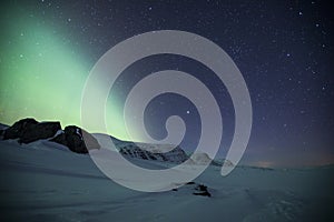 Northern lights in Reinheim Cabin, Dovrefjell National Park, Norway