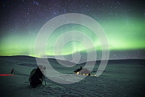 Northern lights in Reinheim Cabin, Dovrefjell National Park, Norway