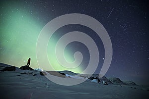 Northern lights in Reinheim Cabin, Dovrefjell National Park, Norway