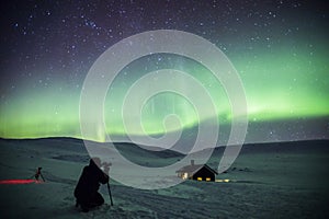 Northern lights in Reinheim Cabin, Dovrefjell National Park, Norway