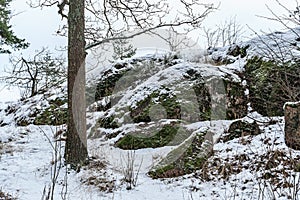 Huge granite boulders in the winter nature reserve.