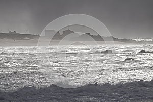 Northern portuguese coast under fog and storm