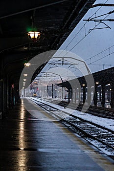 Settentrionale linee ferroviarie stazione2 829 durante Freddo un nevoso Bucarest, 2021 