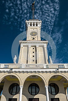 Northern River Terminal or Rechnoy Vokzal in Moscow, Russia. Old building in Stalinist style renovated in this year