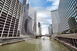 Northern Riverwalk on North Branch Chicago River in Chicago, Ill