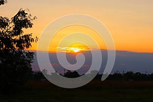 Northern Thailand evening sunset background image with beautiful golden light helps us to rest our eyes and relax