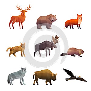 Northern Wild Animals Polygonal Icons Set