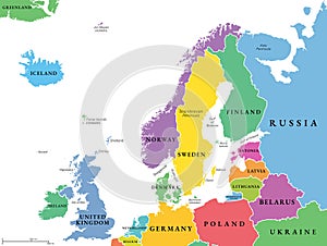 Northern Europe, multi colored political map