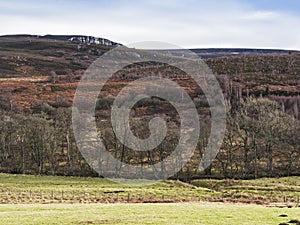 Northumberland landscape with crag between Otterburn and Rothbury, UK