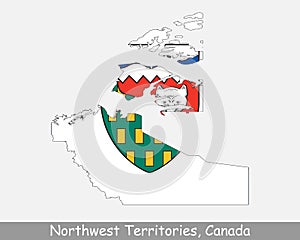 Northwest Territories Map Flag. Map of NT, Canada with flag isolated on white background. Canadian Federal territory. Vector illus