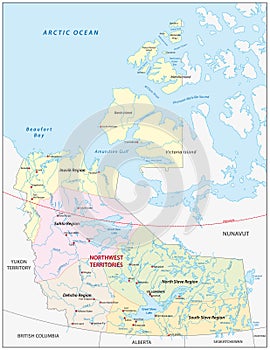 Northwest territories political and administrative regions map canada