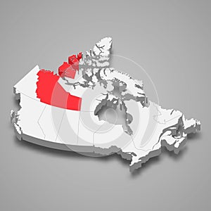 Northwest Territories region location within Canada 3d map