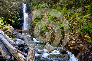 Norvan Falls and river stream in the natural canyon photo
