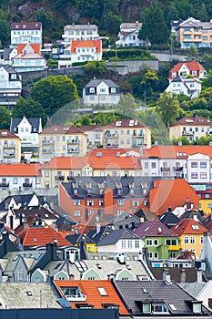 Norway, Bergen, Hordaland houses city panorama