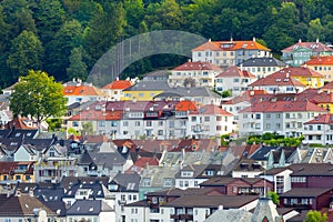 Norway, Bergen, Hordaland houses city panorama