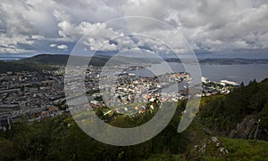 Norway. Bergen. View of the city and the bay from the observation deck at the top of the hill