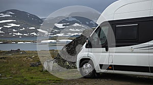 Norway Camper Van Wild Camping Next to Glacial Mountain Lakes