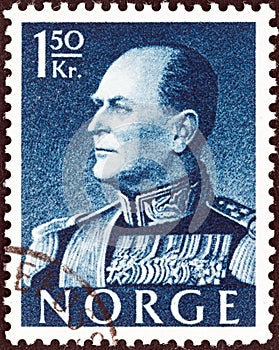 NORWAY - CIRCA 1959: A stamp printed in Norway shows King Olav V, circa 1959.