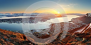 Norway city panorama - Tromso at sunset
