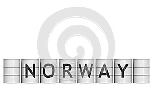 NORWAY country name on steel drums or industrial barrels for transporting oil, 3D rendering