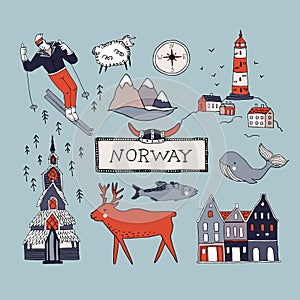 Norway culture elements set. Travel Scandinavia concept