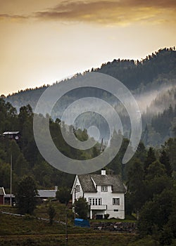 Norway, early in the morning in a small village on the banks of Neroyfiord
