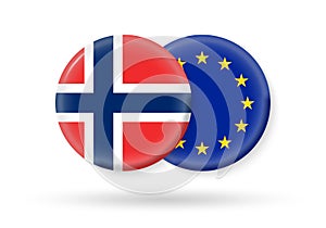 Norway and EU circle flags. 3d icon. European Union and Norwegian national symbols. Vector