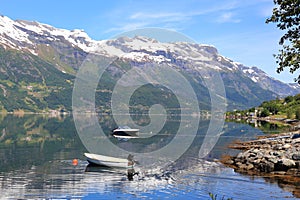 Norway fiord fishing boats