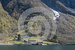 Norway Fjord tour olf wooden House and mountain view