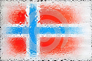 Norway flag. Flag of Norway on the background of water drops. Flag with raindrops. Splashes on glass