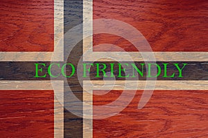 Norway flag on wooden background for global eco friendly environment, ecological and environmental saving and go green country