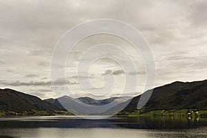 Norway landscape with mountains and northern sea