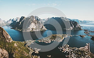 Norway landscape Reinebringen mountain aerial fjord sea view photo