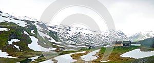 Norway landscape of snowcapped mountains photo