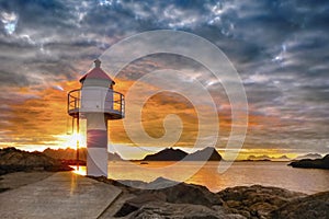 Norway Landscape Sunset, Rugged Coastline Mountains, Lofoten Islands