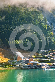 Norway, Loen Skylift cable car above the Nordfjord