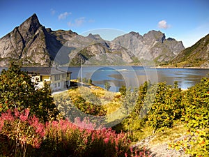 Norway Lofoten Fjord, Arctic Mountain Landscape