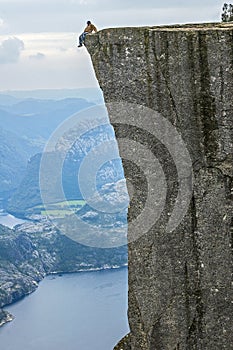 Norway, Lysefjord. Prekestolen. Self-portrait, shot with a tripod