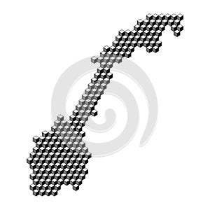 Norway map from 3D black cubes isometric abstract concept, square pattern, angular geometric shape. Vector illustration