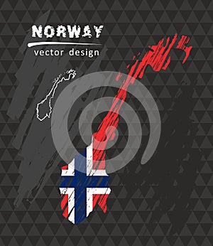 Norway map with flag inside on the blackboard. Chalk sketch vector illustration