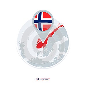 Norway map and flag, vector map icon with highlighted Norway