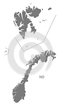 Norway map with Svalbard and Jan Mayen grey