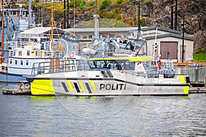 Norway maritime police boat in Oslo harbor view