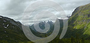 Norway, More og Romsdal County, rocks and waterfalls in the fog