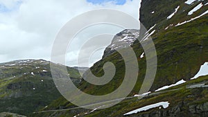 Norway, More og Romsdal County, rocks and waterfalls in the fog