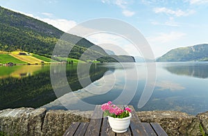 Norway, mountain fjord sea view