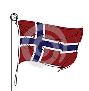 Norway National Flag One Continuous Line Abstract Vector Graphic Icon