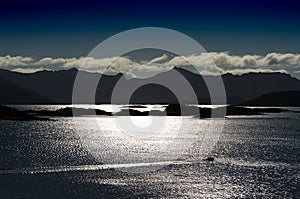 Norway northern islands riding boat silhouette background