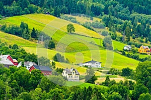 Norway, Olden village summer landscape